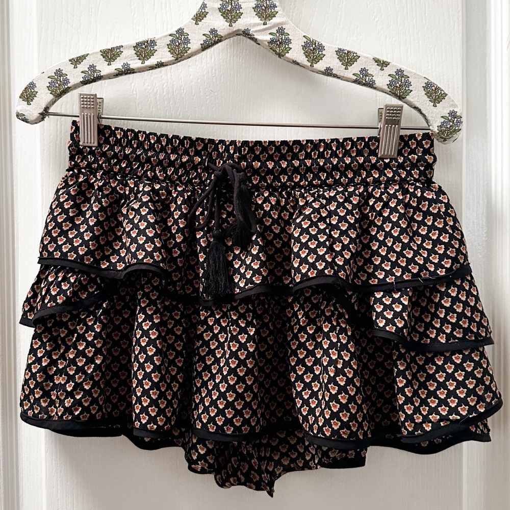 Anthropologie Flannel Black Floral Masquerade Short Skirt Size 0